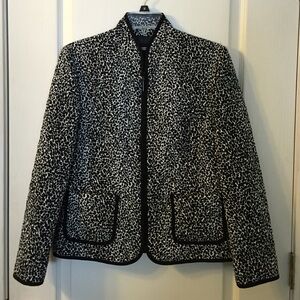 Women's Black & White Patterned Collarless Jacket